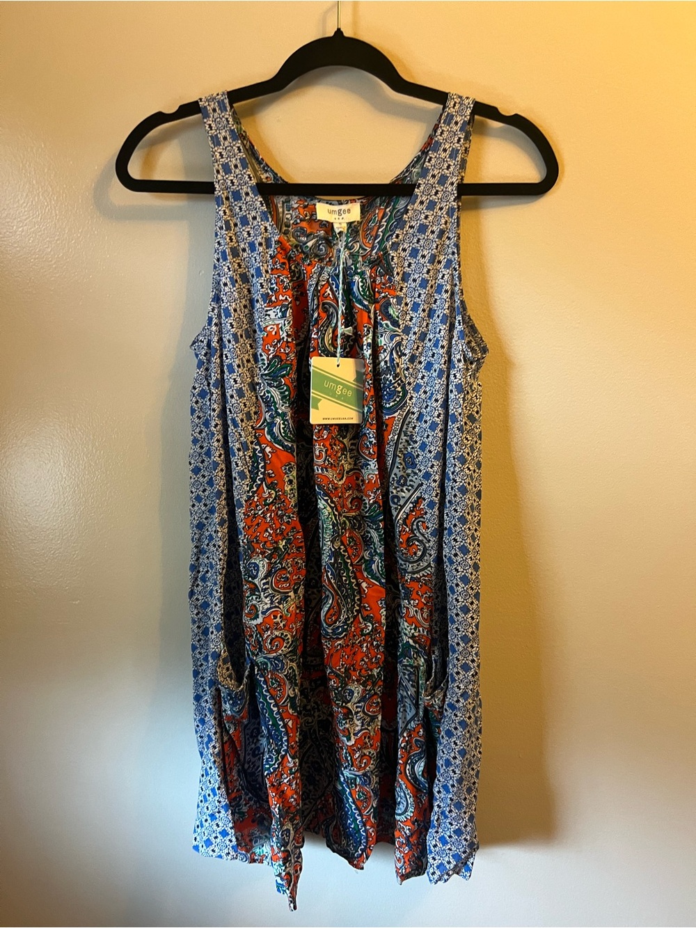 Umgee Blue, Orange & Green Paisley Mixed-Print Dress